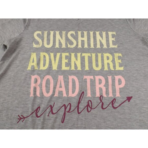 Sunshine Adventure Roadtrip Womens Grey T-Shirt V-Neck size Small JH951 - Picture 2 of 5